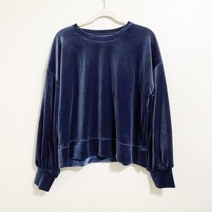 madewell Velvet Balloon-Sleeve Sweatshirt navy size large